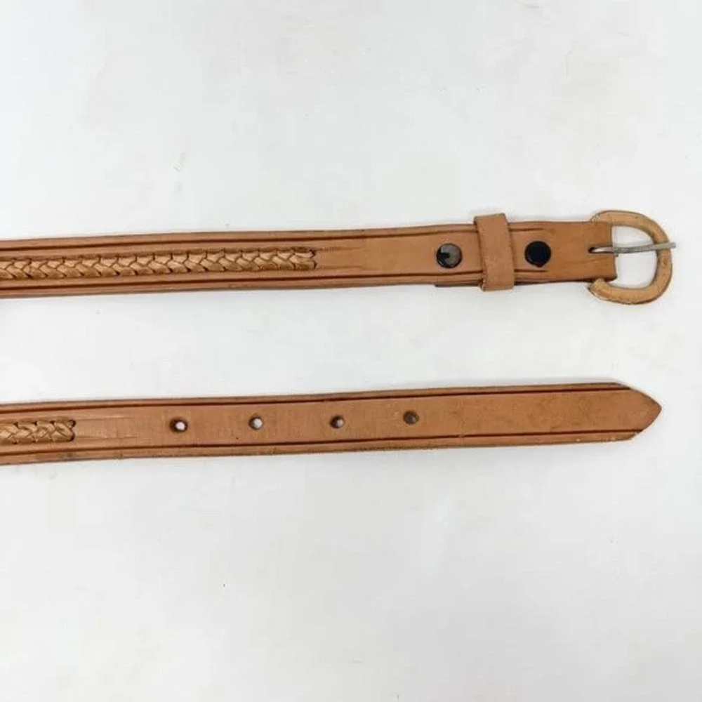 VTG Braided Belt Wms 36 Tan Brown Leather Hand Tooled Covered Buckle Western